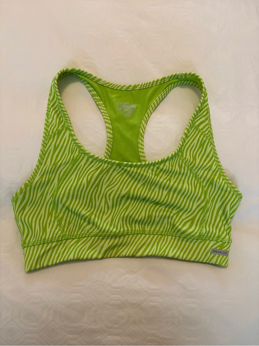 Spalding Lime Green Zebra Stripe Racerback Sports Bra, Size Small